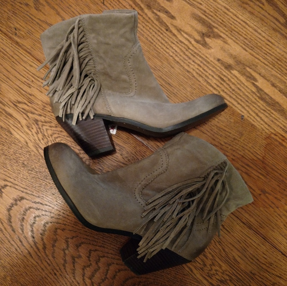 SAM EDELMAN Fringe Booties-Sage Green